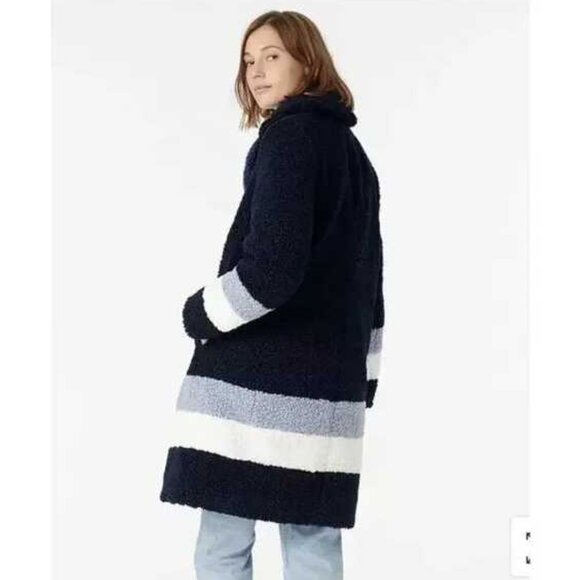 New XXS XSP J.Crew Teddy sherpa topcoat top coat in navy colorblock - Picture 2 of 11